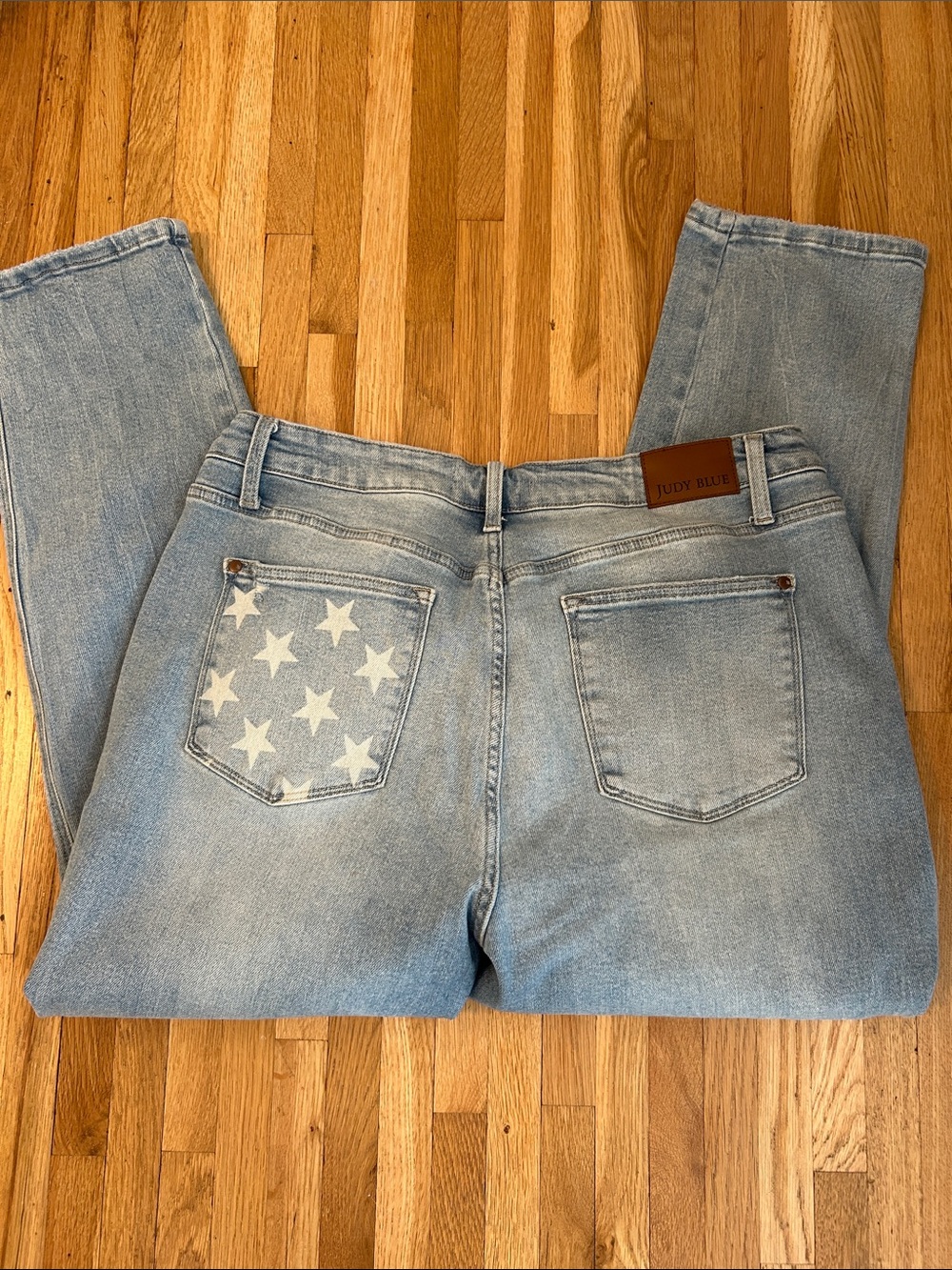 Judy Blue. Light Blue Distressed Boyfriend Jeans.